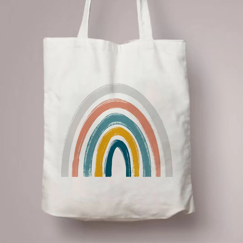 Women's Canvas Rainbow Red Heart Cute Square Open Canvas Bag