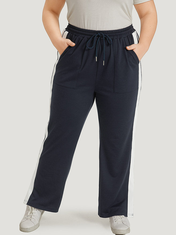 Two Tone Slant Pocket Bowknot Split Side Sweatpant