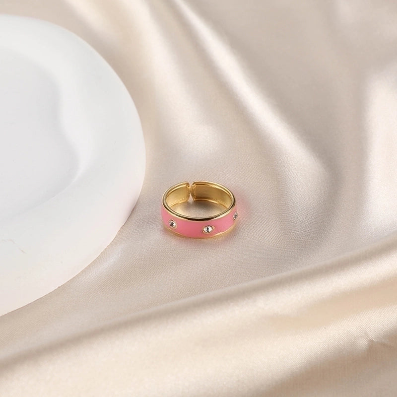 Retro Devil'S Eye Pig Nose 304 Stainless Steel Opal Pearl Zircon Painted Plating Inlay Open Rings