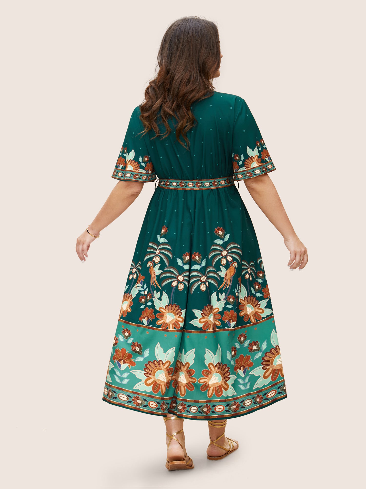 Bandana Print Surplice Neck Flutter Sleeve Dress