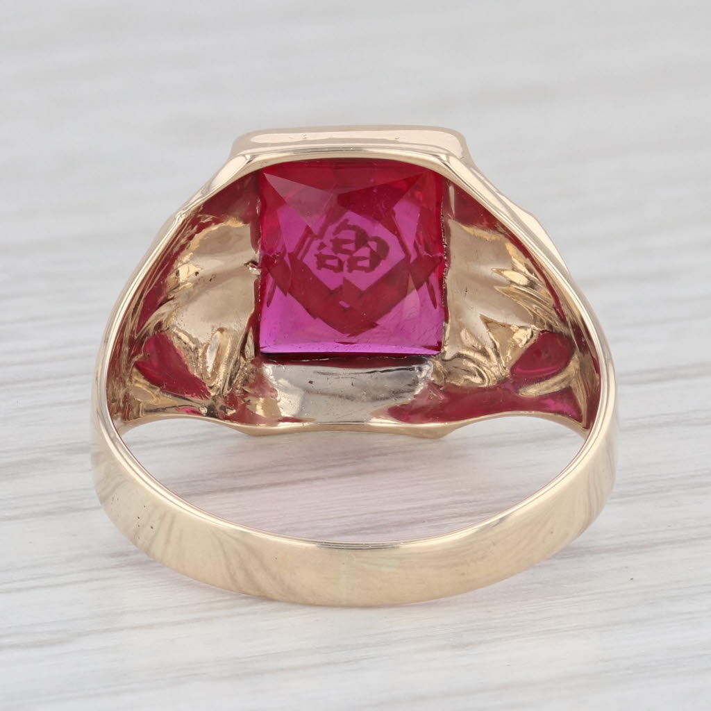 Masonic Signet Ring Lab Created Ruby 10k Gold Size 8.5 Blue Lodge Square Compass