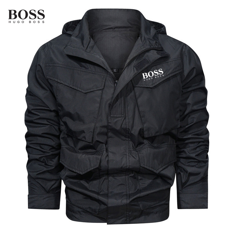 Boss Men-s Outdoor Waterproof Mid-Length Hooded Jacket