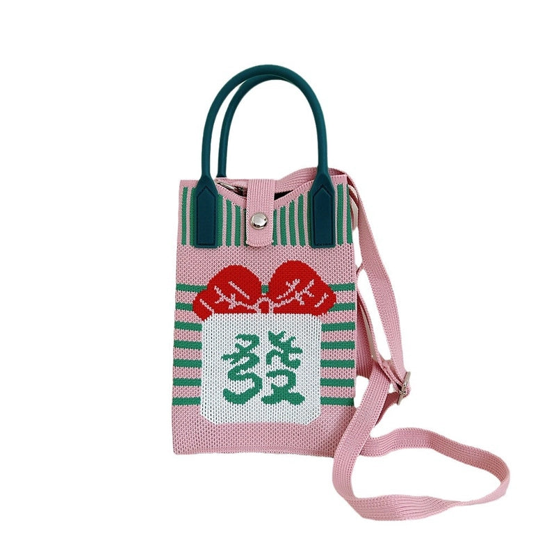 Women's Small Knit Cat Vintage Style Classic Style Bucket Buckle Handbag