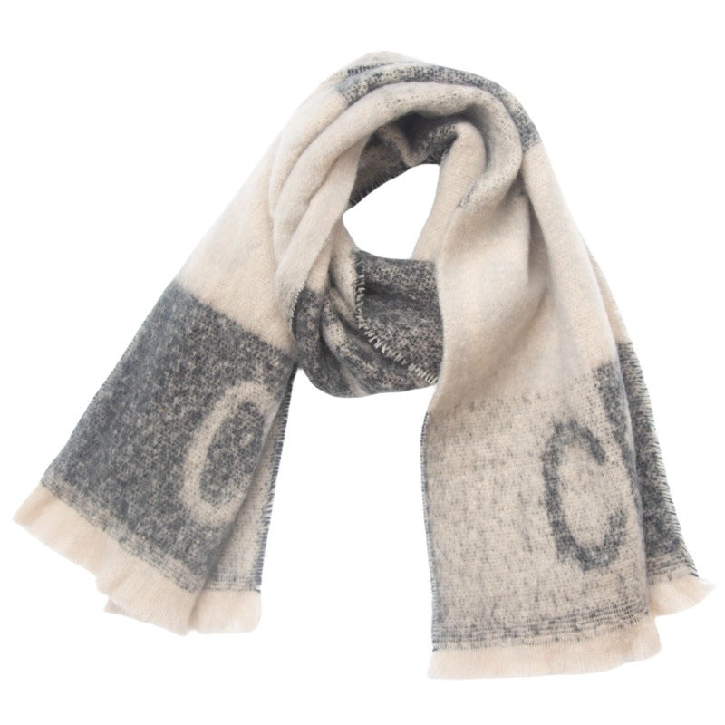 Unisex Casual Minimalist Letter Color Block Polyester Tassel Scarf