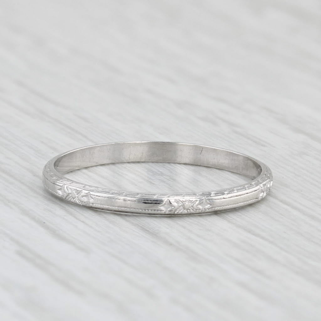 Vintage Floral Platinum Wedding Band 900 Platinum Size 7 Ring Stackable