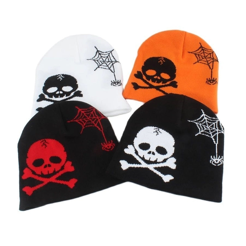 Hip Hop Skull Knitted Hat Halloween Funny Pullover Brimless Hat Wool Hat Spider Web