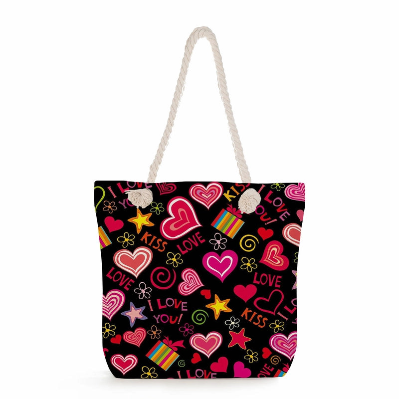 Women's Cotton And Linen Heart Shape Classic Style Square Zipper Tote Bag