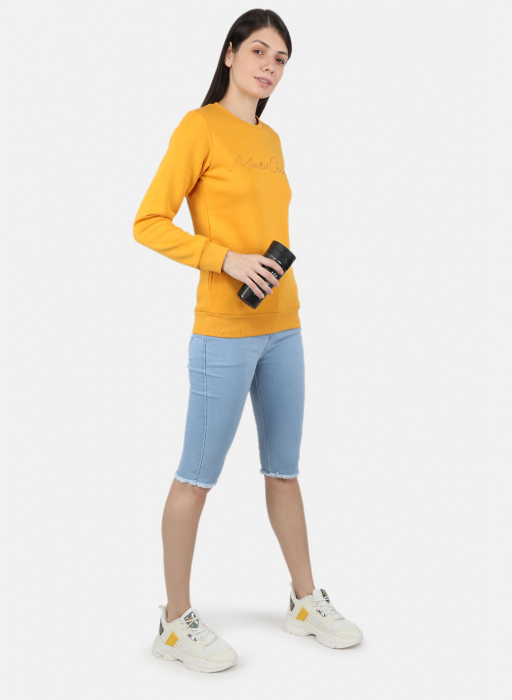 Women Mustard Embroidered Sweatshirt