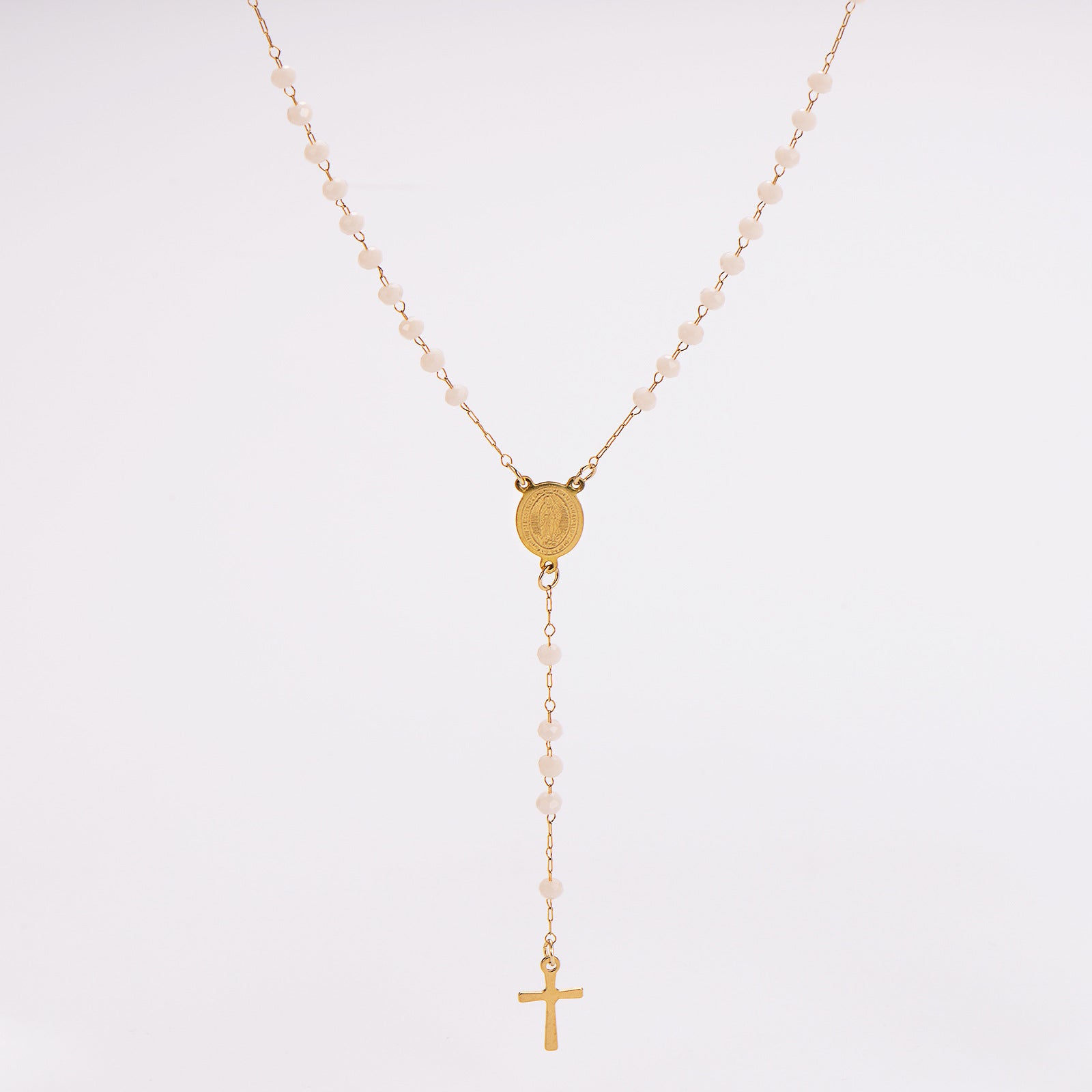 Aml Hot Sale Stainless Steel Beads Rice Bead Chain Clavicle Chain Cross Necklace