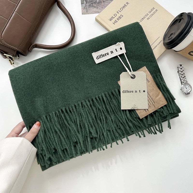 Women's Elegant Retro Solid Color Imitation Cashmere Tassel Scarf