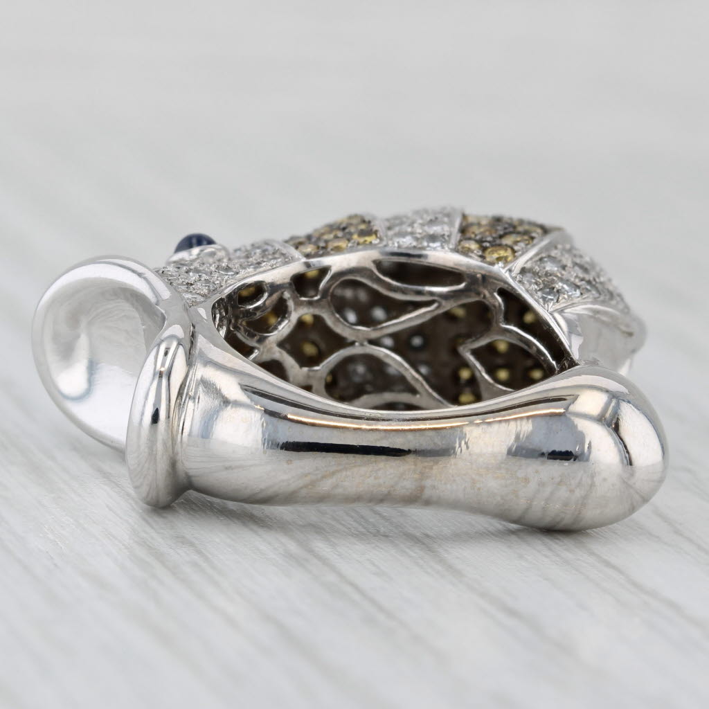 2.44ctw Yellow White Diamond Sapphire Fish Ring 18k White Gold Size 7.75