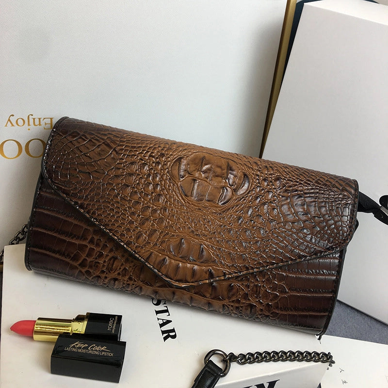 Red Brown Grey Pu Leather Crocodile Square Clutches