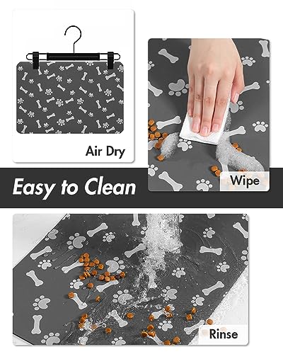 Pet Feeding Mat-Absorbent Dog Food Mat-Dog Mat for Food and Water-No Stains Quick Dry Dog Water Dispenser Mat-Pet Supplies-Dog Placemat Dog Water Bowl for Messy Drinkers 12X19 Dark Grey