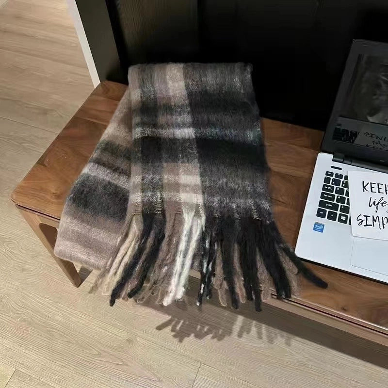 Latest Mohair Striped Tassel Scarf Fashion Geometric Gradient Shawl Versatile Thickened Scarf