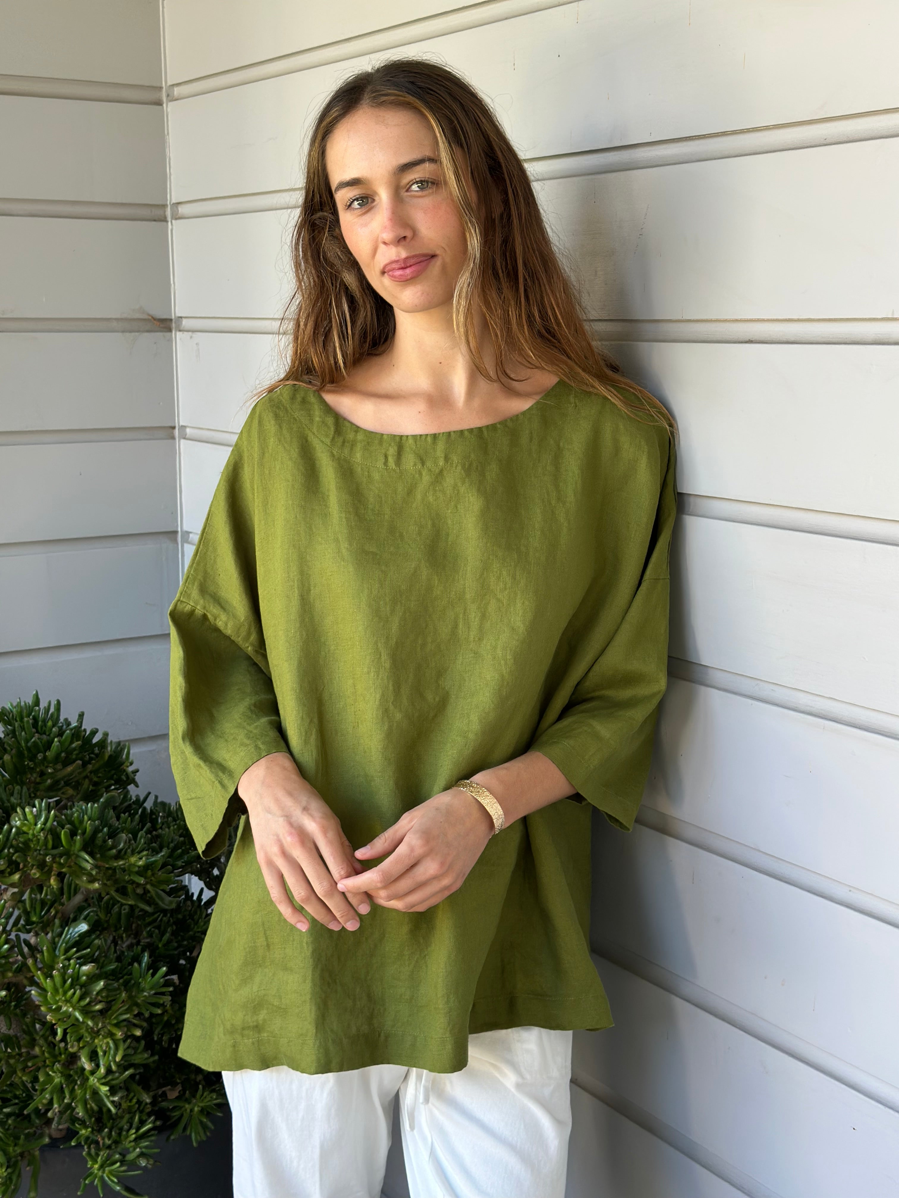 marita top - olive linen