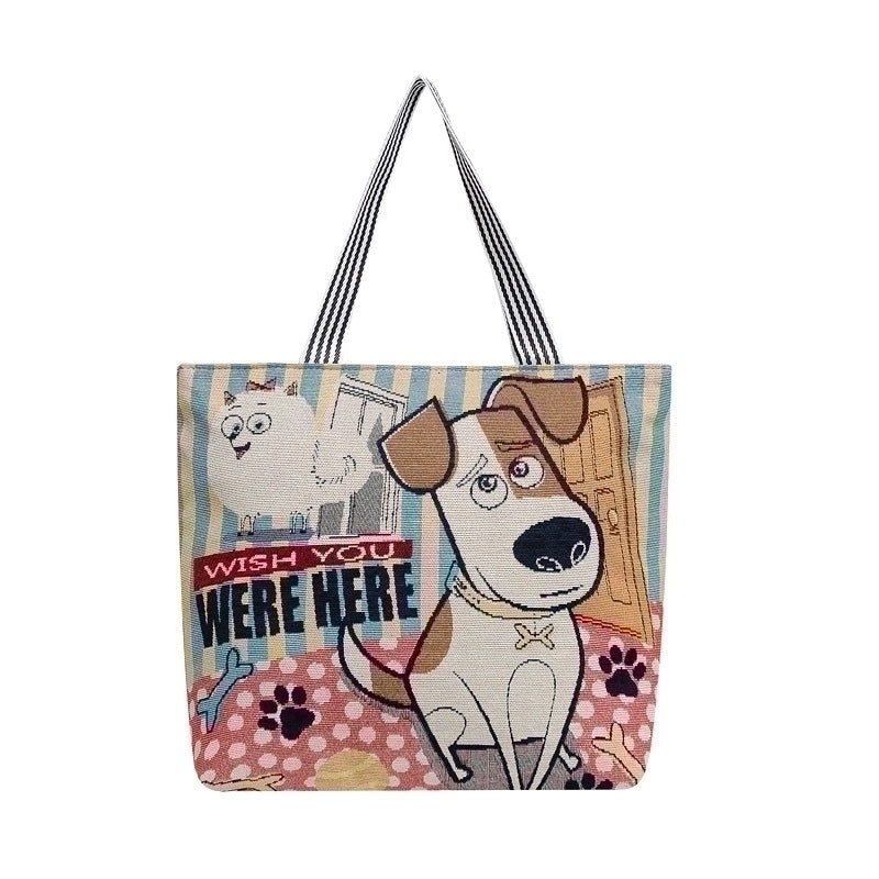 Women's Large All Seasons Nylon Animal Cartoon Cute Square Zipper Tote Bag