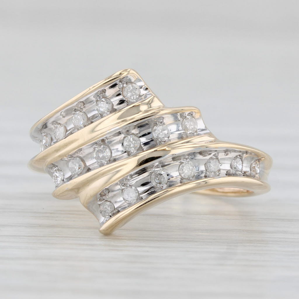 0.15ctw Diamond Scalloped Bypass Ring 10k Yellow Gold Size 4