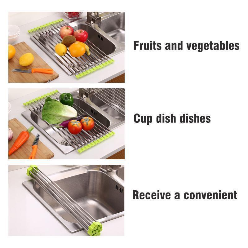 Stainless Steel Roll Up Dish Drying Rack. Foldable