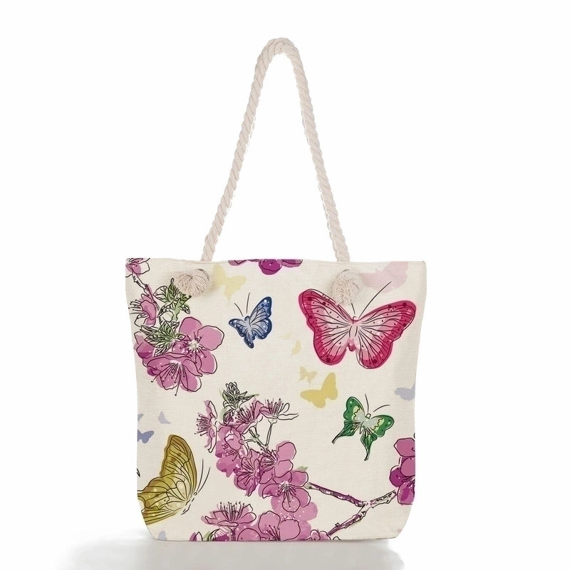 Women'S Vacation Butterfly Canvas Shopping Bags