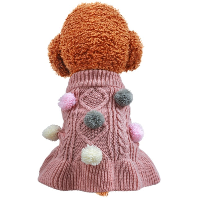 Wool Plush Ball Puppy Sweater Dress