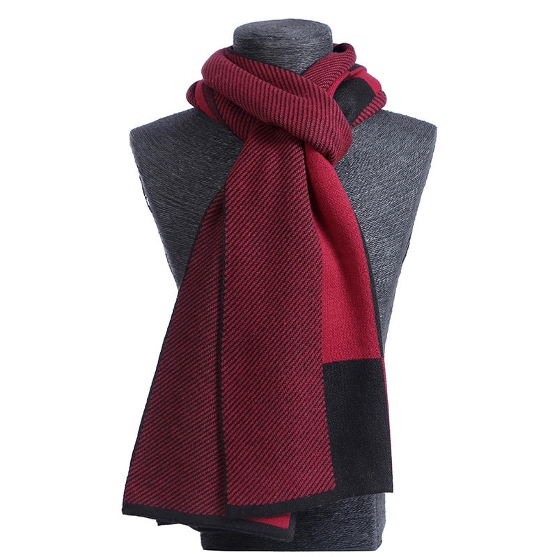 Men's Scarf Winter Warm Plaid Thickened Business Knitted Cashmere Thick Scarf Fashionable Scarf