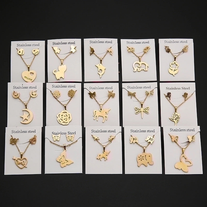 5 Pieces 2 Pieces Minimalist Star Cat Butterfly Stainless Steel Women's Jewelry Set
