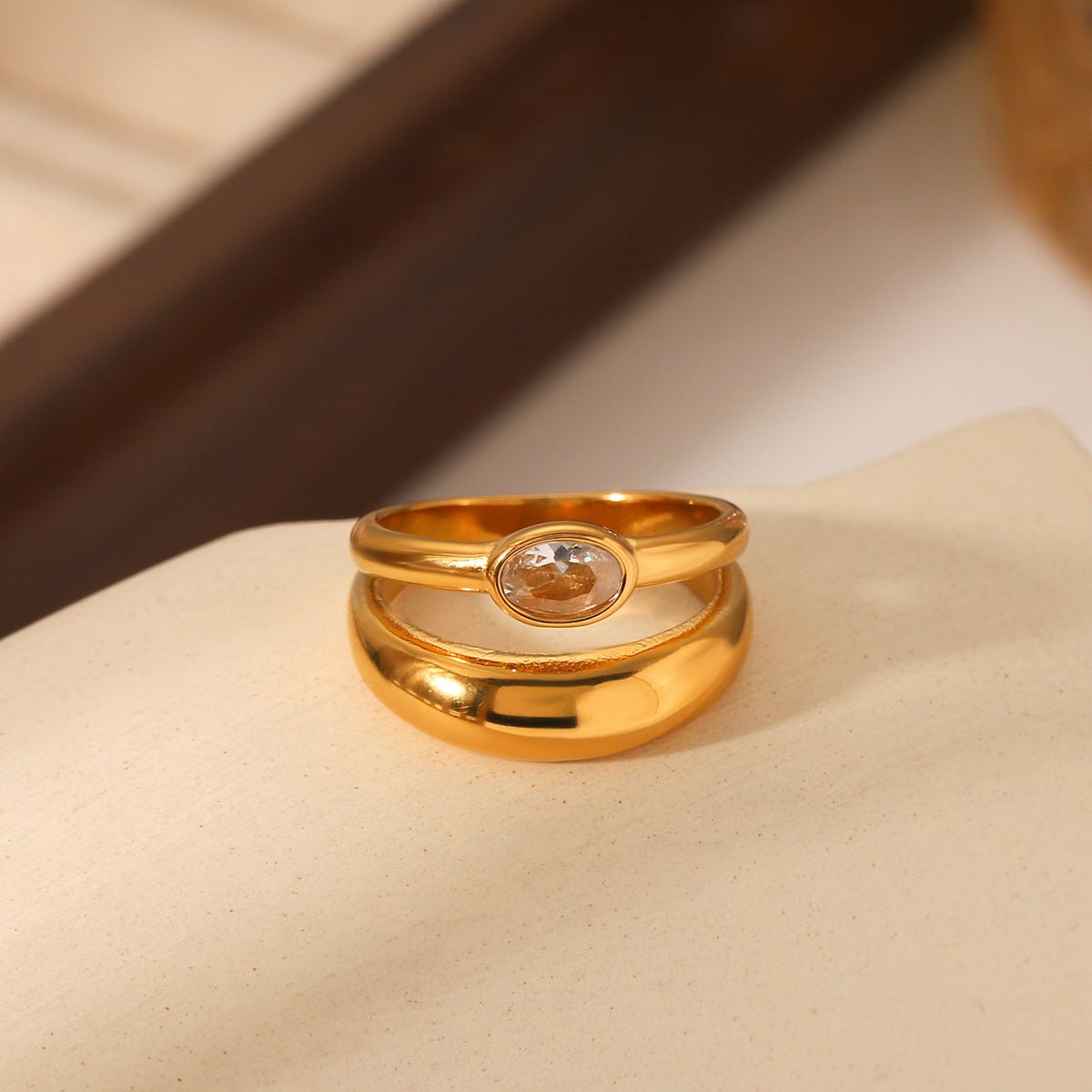 Double-Layer Stainless Steel Ring Inlaid With Zircon Ring Niche Design Titanium Steel Ring Jewelry
