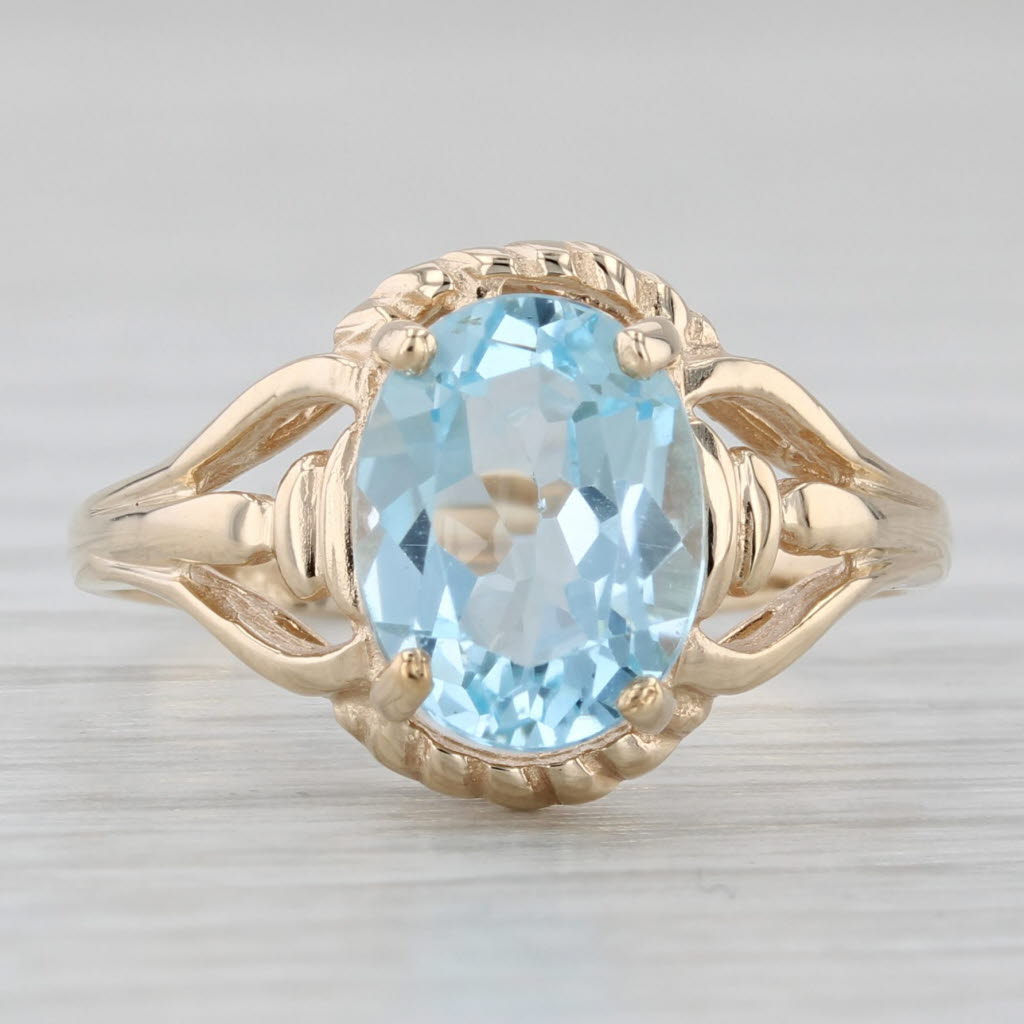 2.15ctw Oval Blue Topaz Solitaire Ring 10k Yellow Gold Size 6.5