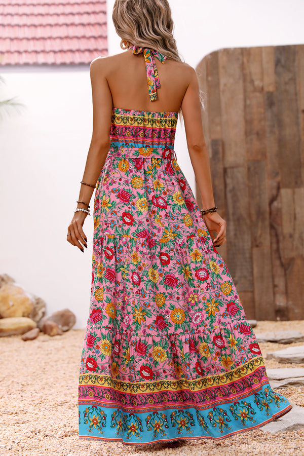 Bohemia Print Halter Neck Split Side Maxi Dress