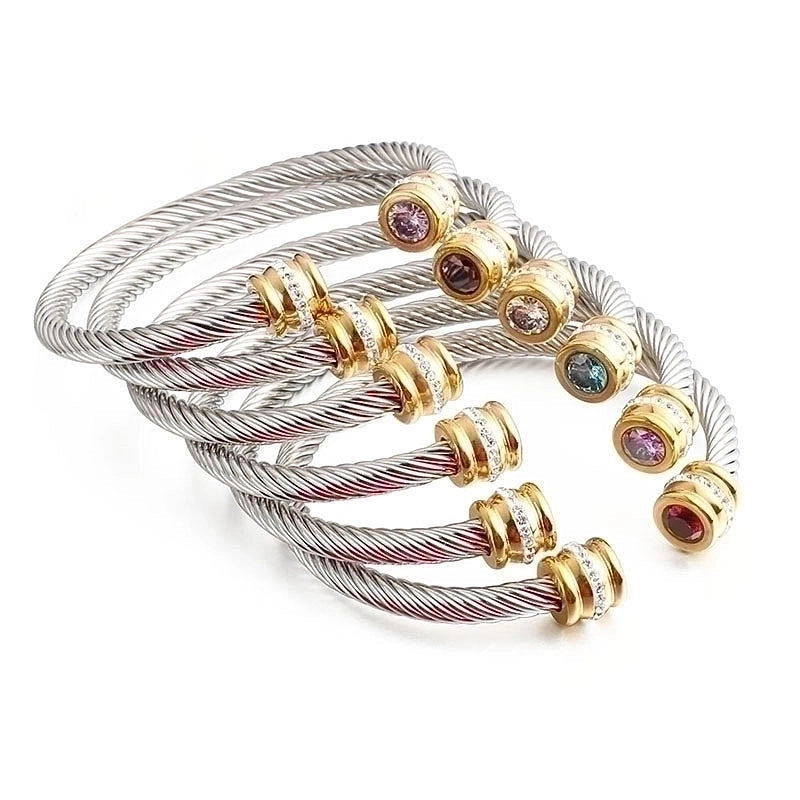 Titanium Steel Bracelet Colorful Diamond Twist Bangle Jewelry