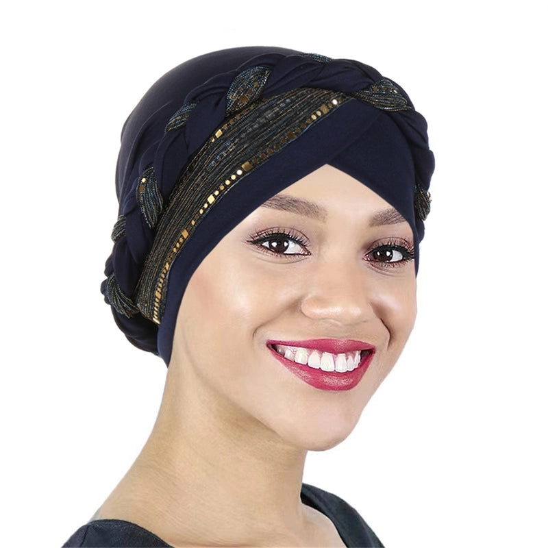 New Sequined Braid Hat Fashion Headscarf Hat Women's Travel Pullover Hat