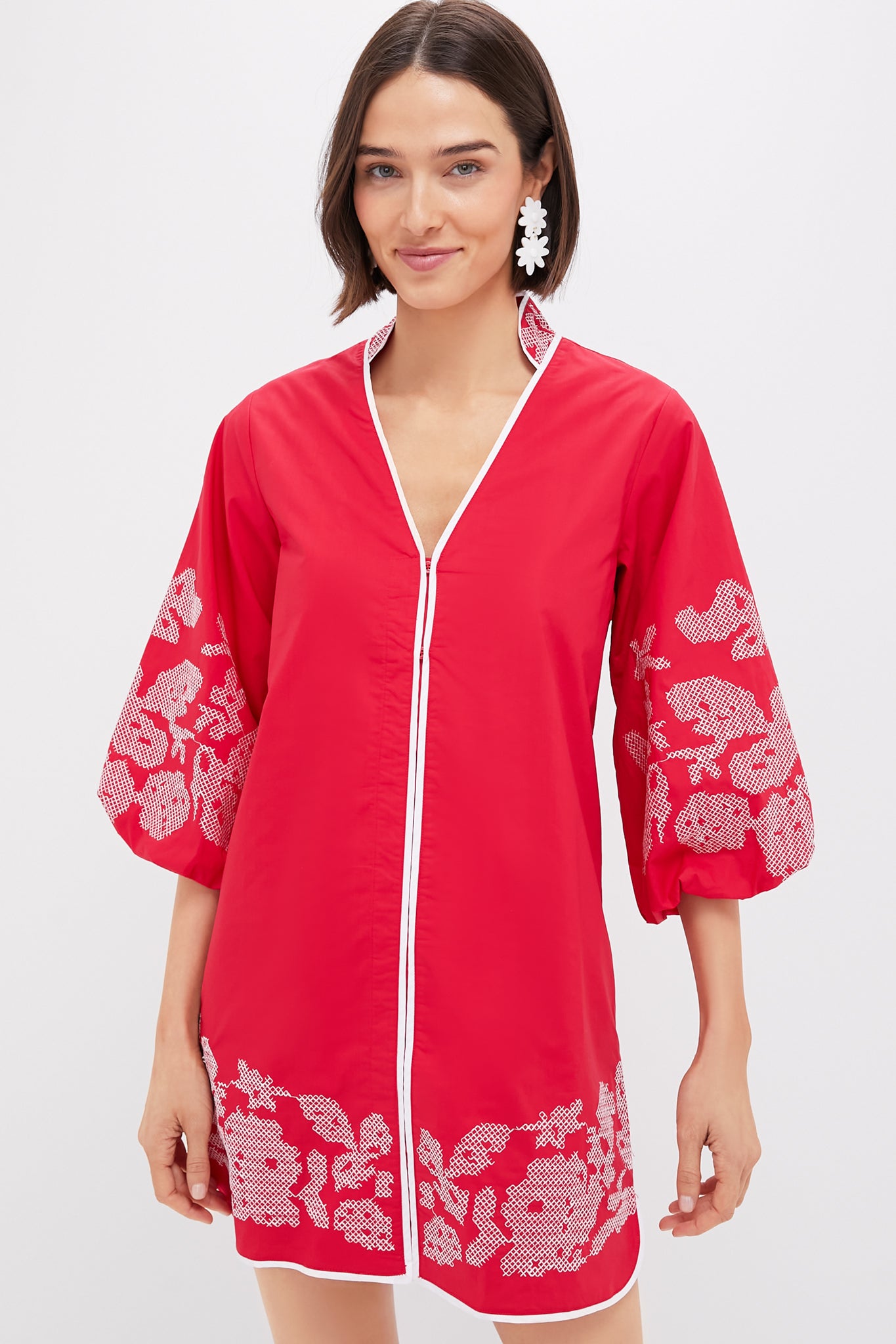 Red & White Embroidery Mini Arem Caftan