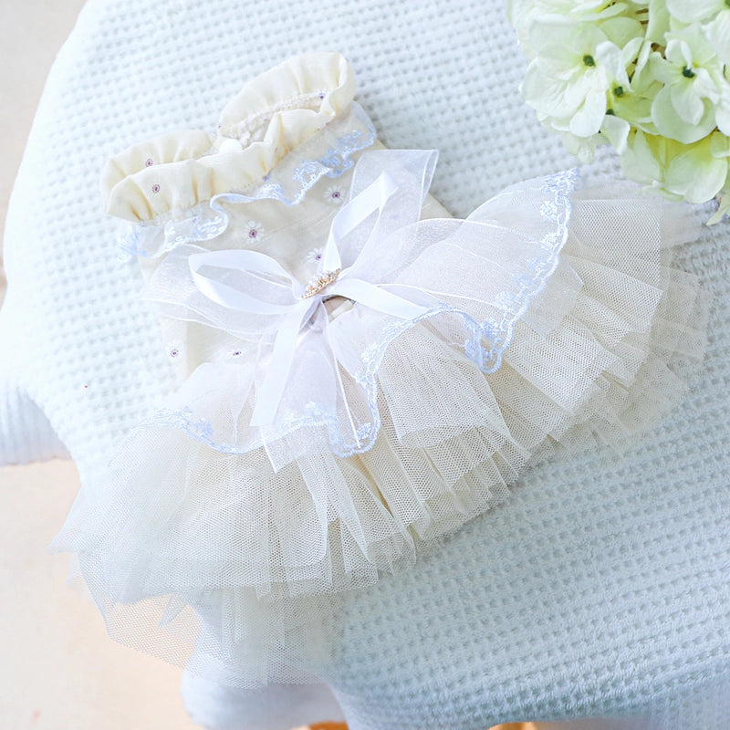 Pet Ring Dog Clothes Spring And Summer New Cute Gauze Skirt Bow Gorgeous Expensive Waltz Gauze Skirt