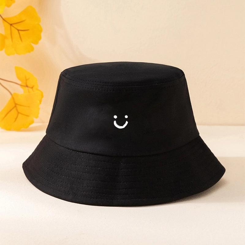 Unisex Casual Minimalist Smile Face Printing Wide Eaves Bucket Hat