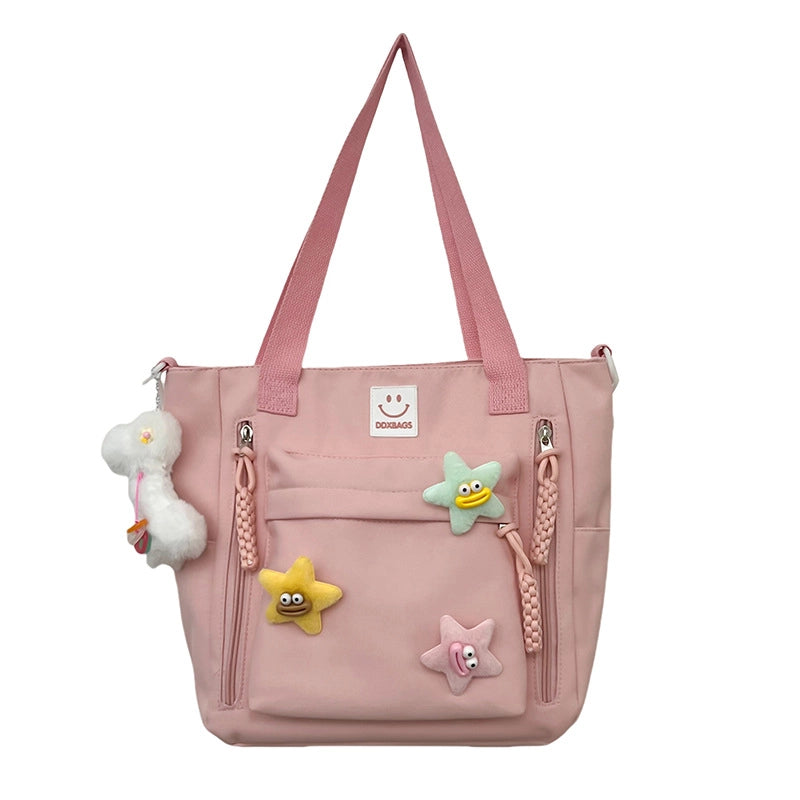 Women's Medium Nylon Cartoon Star Cute Preppy Style Square Zipper Shoulder Bag
