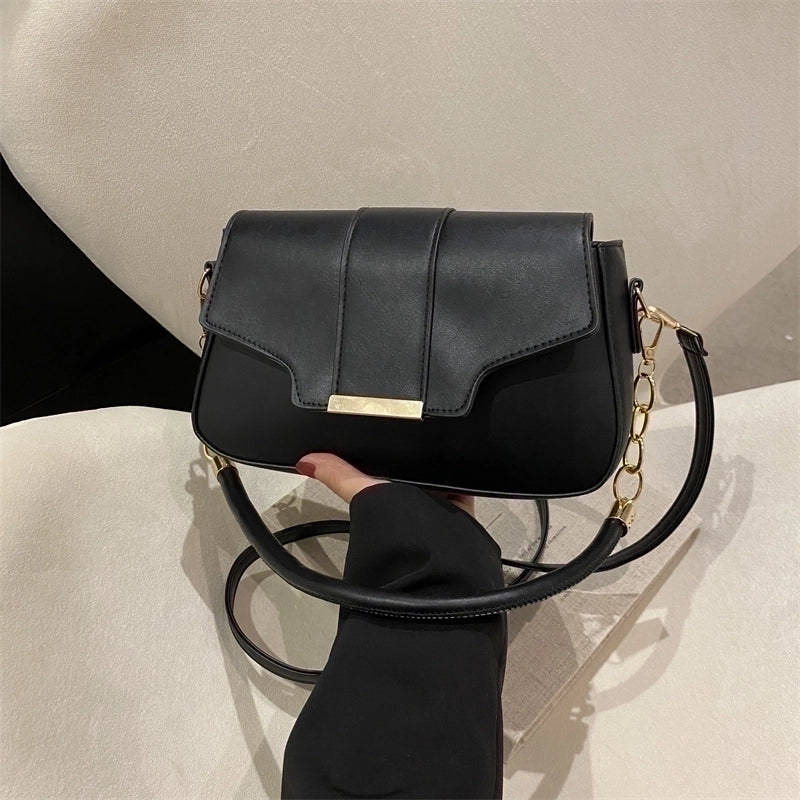 Women's Pu Leather Solid Color Streetwear Square Flip Cover Shoulder Bag Crossbody Bag