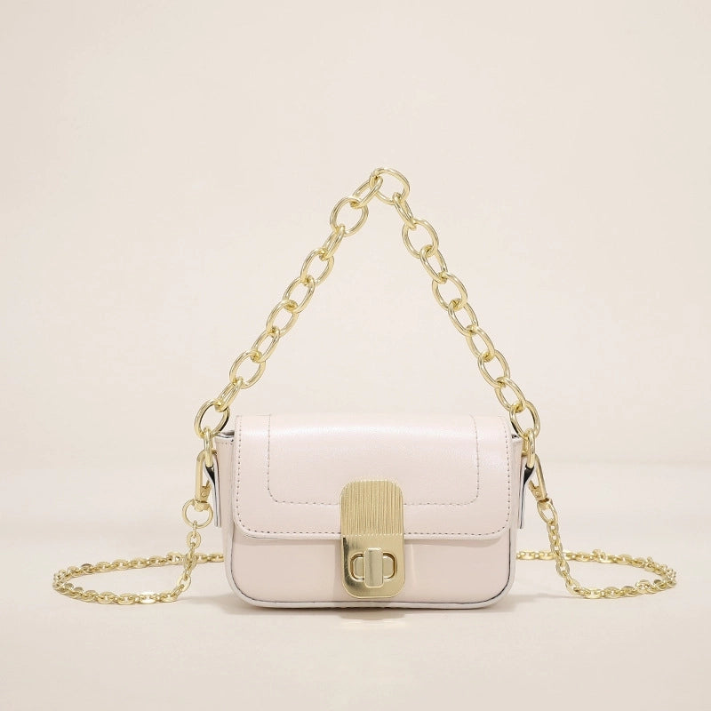 Women's Small Pu Leather Solid Color Basic Chain Square Lock Clasp Crossbody Bag