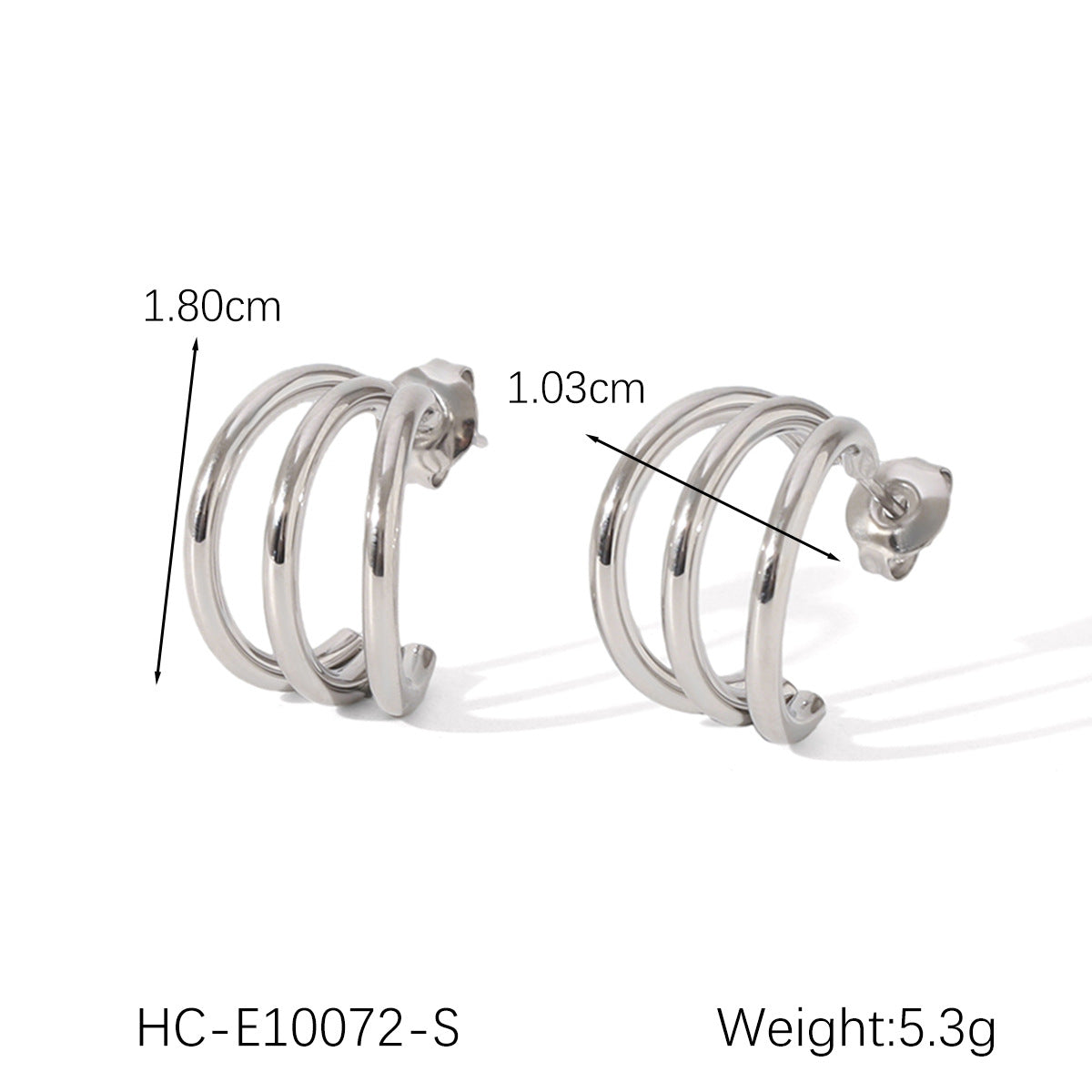 C-Shaped 18K Gold Stainless Steel Earrings Design Three-Layer Titanium Steel Earrings Female Earrings