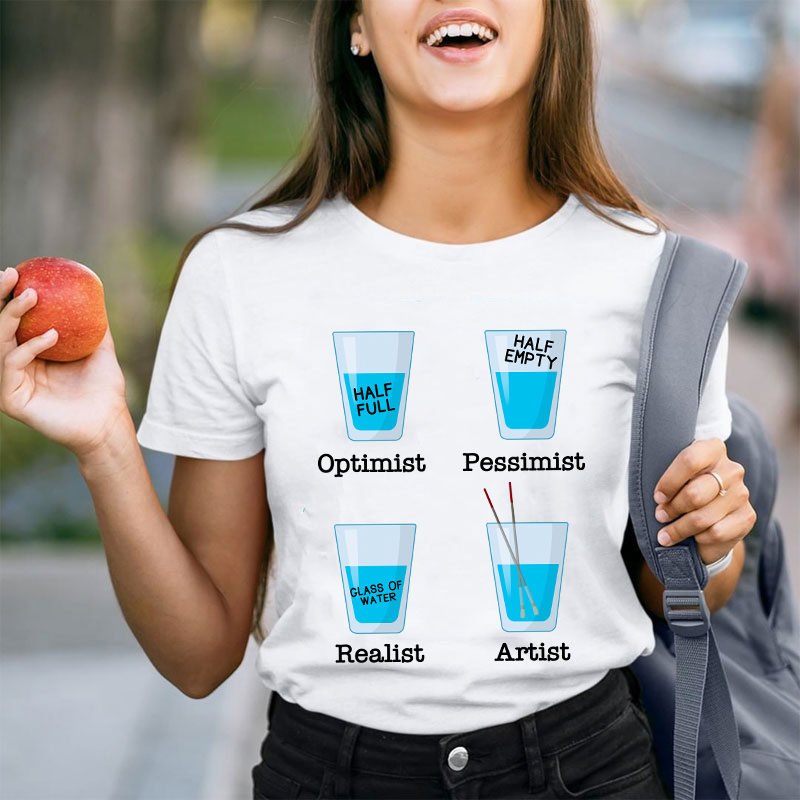 Optimist Pessimist Artist Glasses Teacher T-Shirt