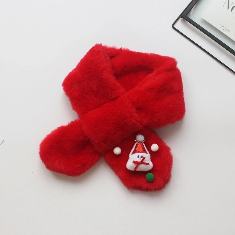 Kid'S Sweet Santa Claus Snowman Elk Pom Poms Scarf