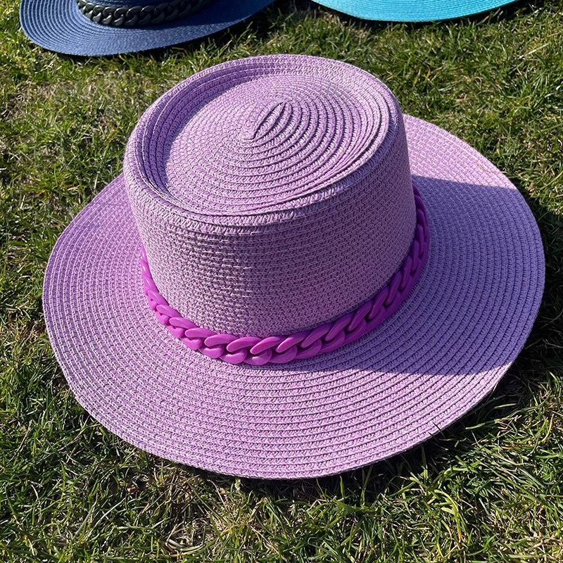Women's Minimalist Solid Color Chain Flat Eaves Sun Hat