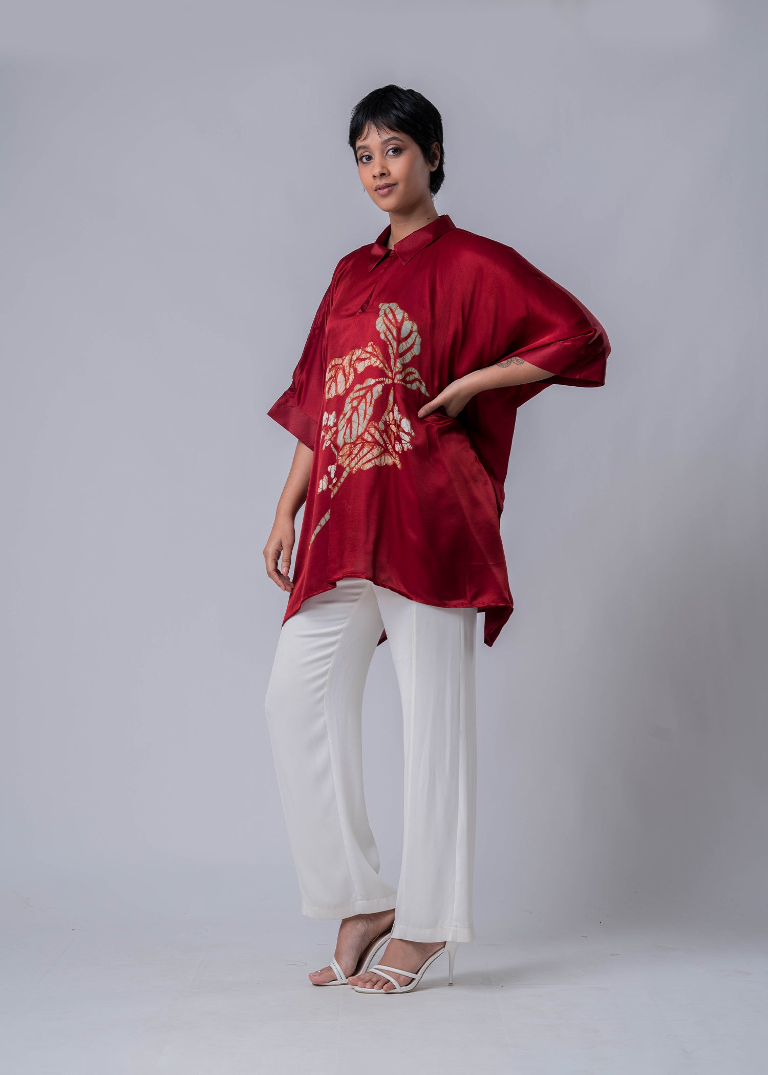 Flower Branch Hand Printed Batik Kaftan Top