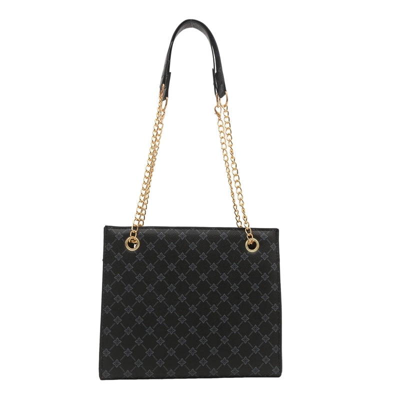 Women's Large Pu Leather Solid Color Argyle Vintage Style Classic Style Square Zipper Tote Bag