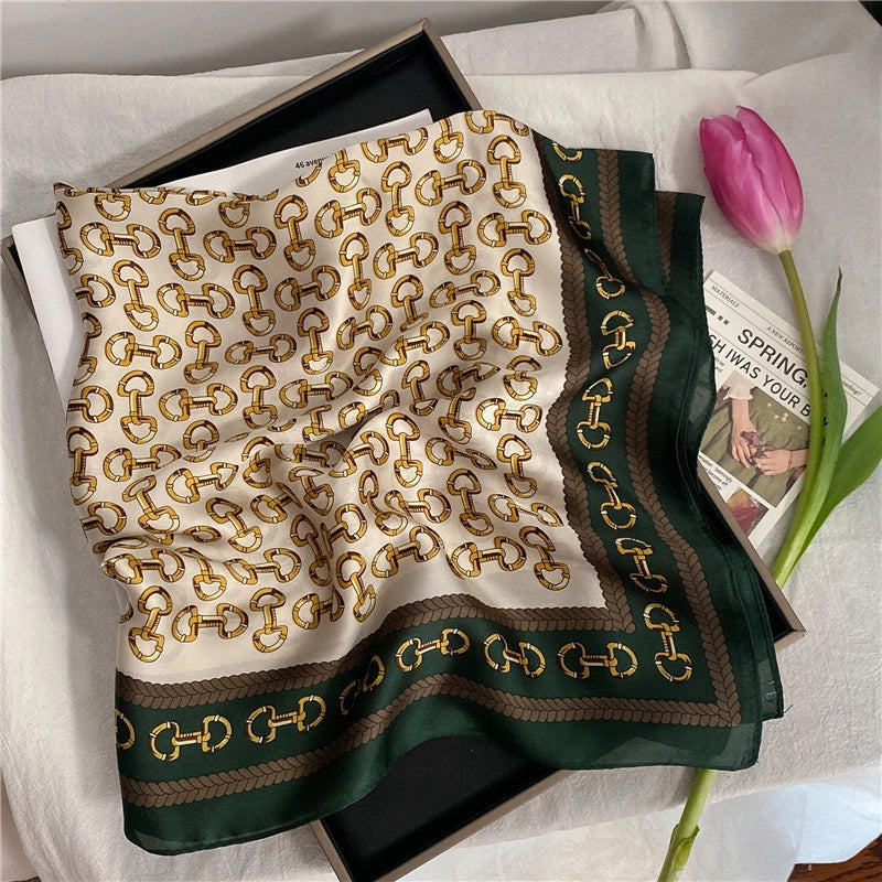 Women's Elegant Letter Flower Satin Silk Scarf