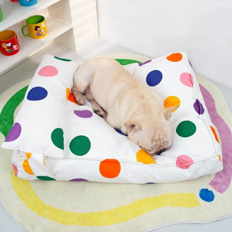 Colorful Dot Cozy And Playful Pillow Bed Calming Dog Bed