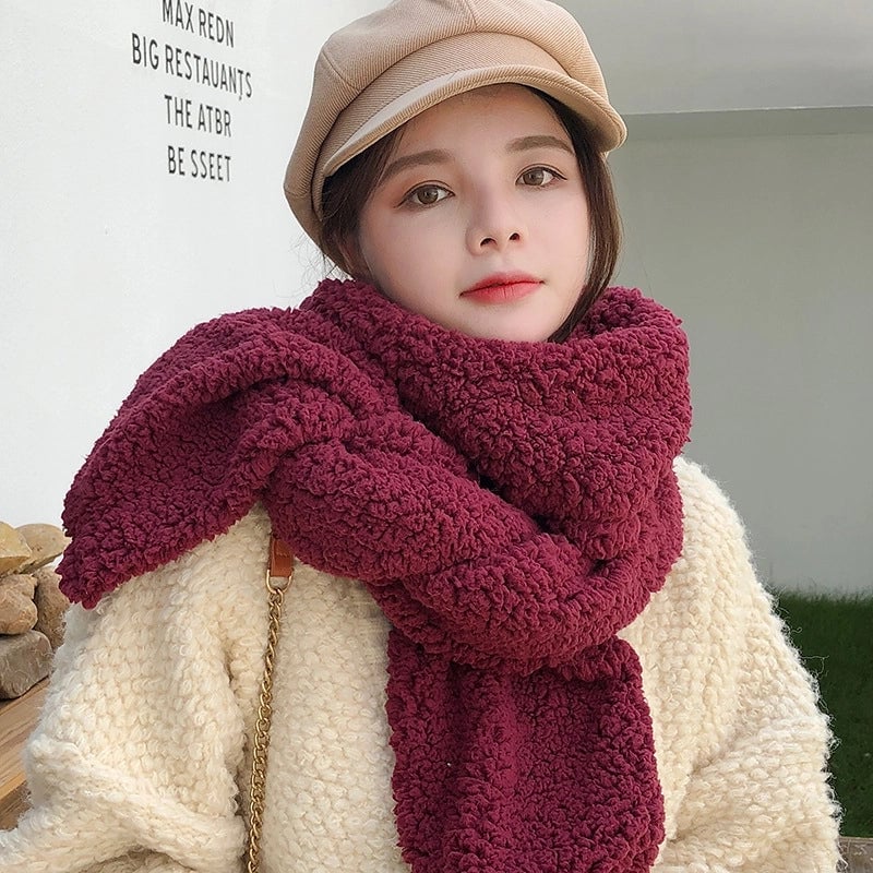 Women's Minimalist Solid Color Fleece Scarf