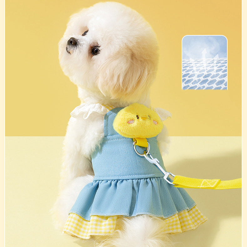 Cute Animal Decor Denim Dog Harness Dress
