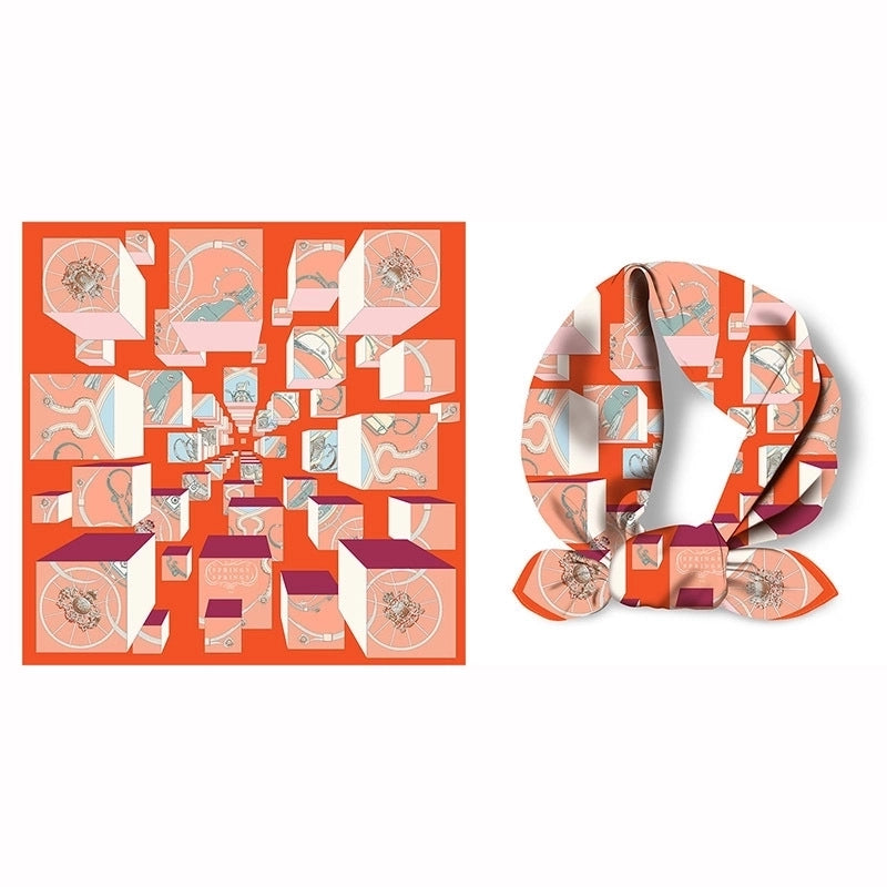 Women's Sweet Color Block Satin Printing Silk Scarf