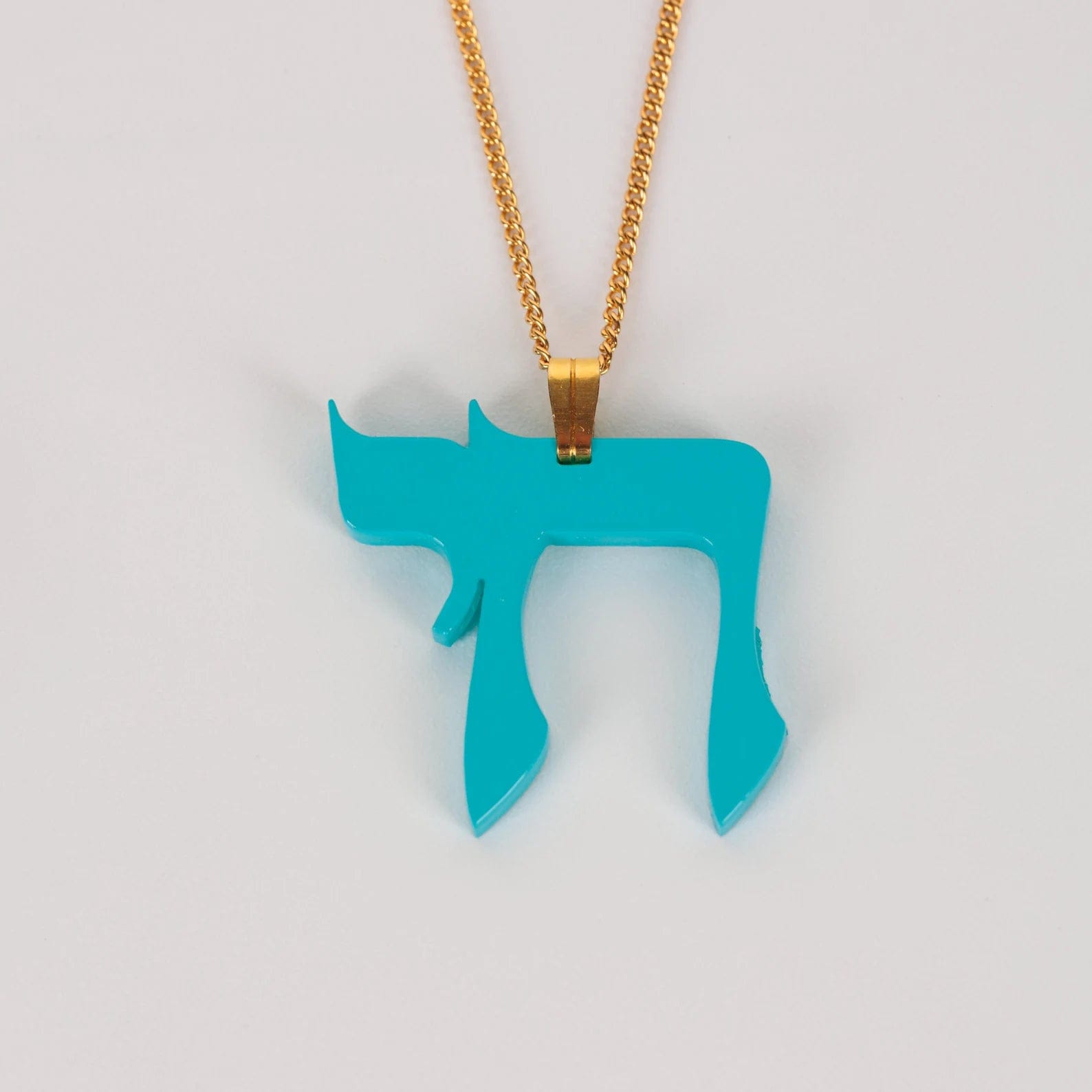 Hebrew Chai Necklace - Turquoise