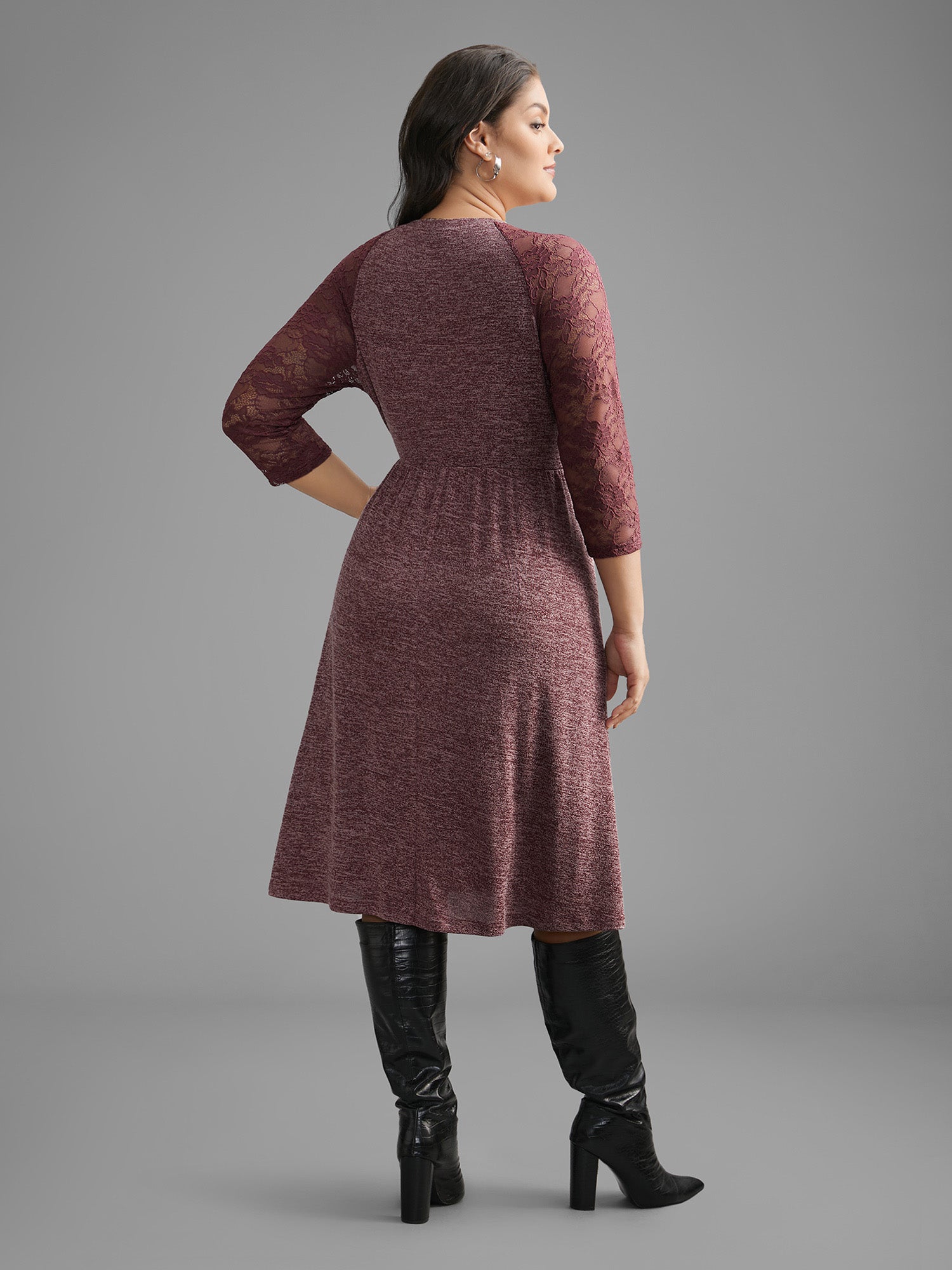 Heather Lace Patchwork Mesh Midi Dress